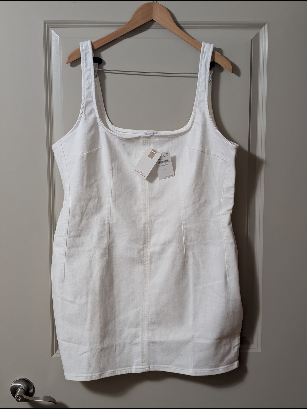 Good American White Scoop Neck Denim Mini Dress
